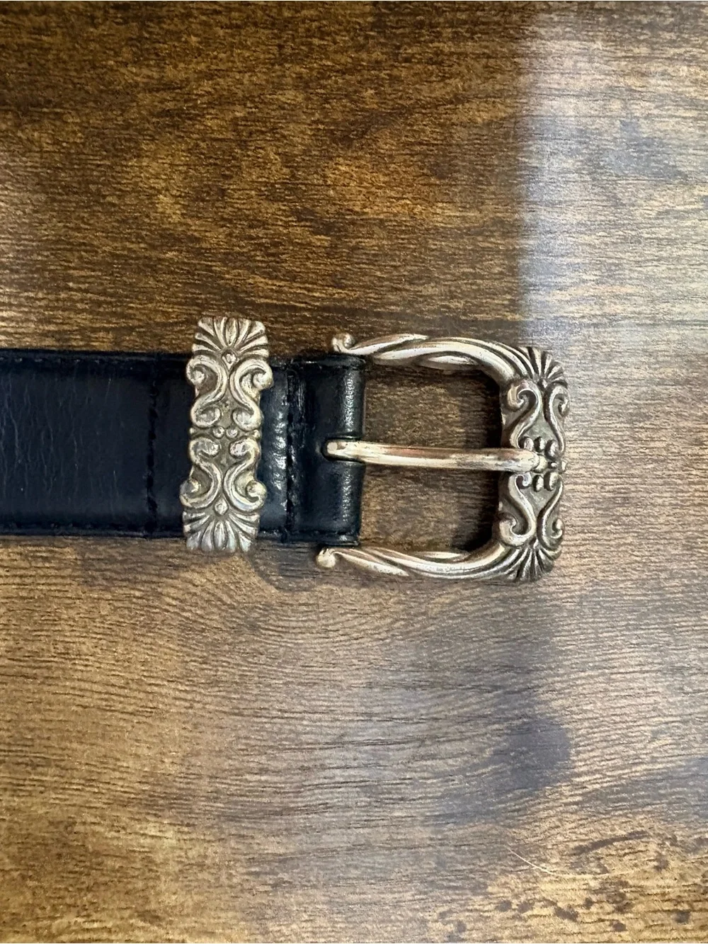 Fossil Vintage Black Leather Belt with Ornate Metal Concho Medallions Size M